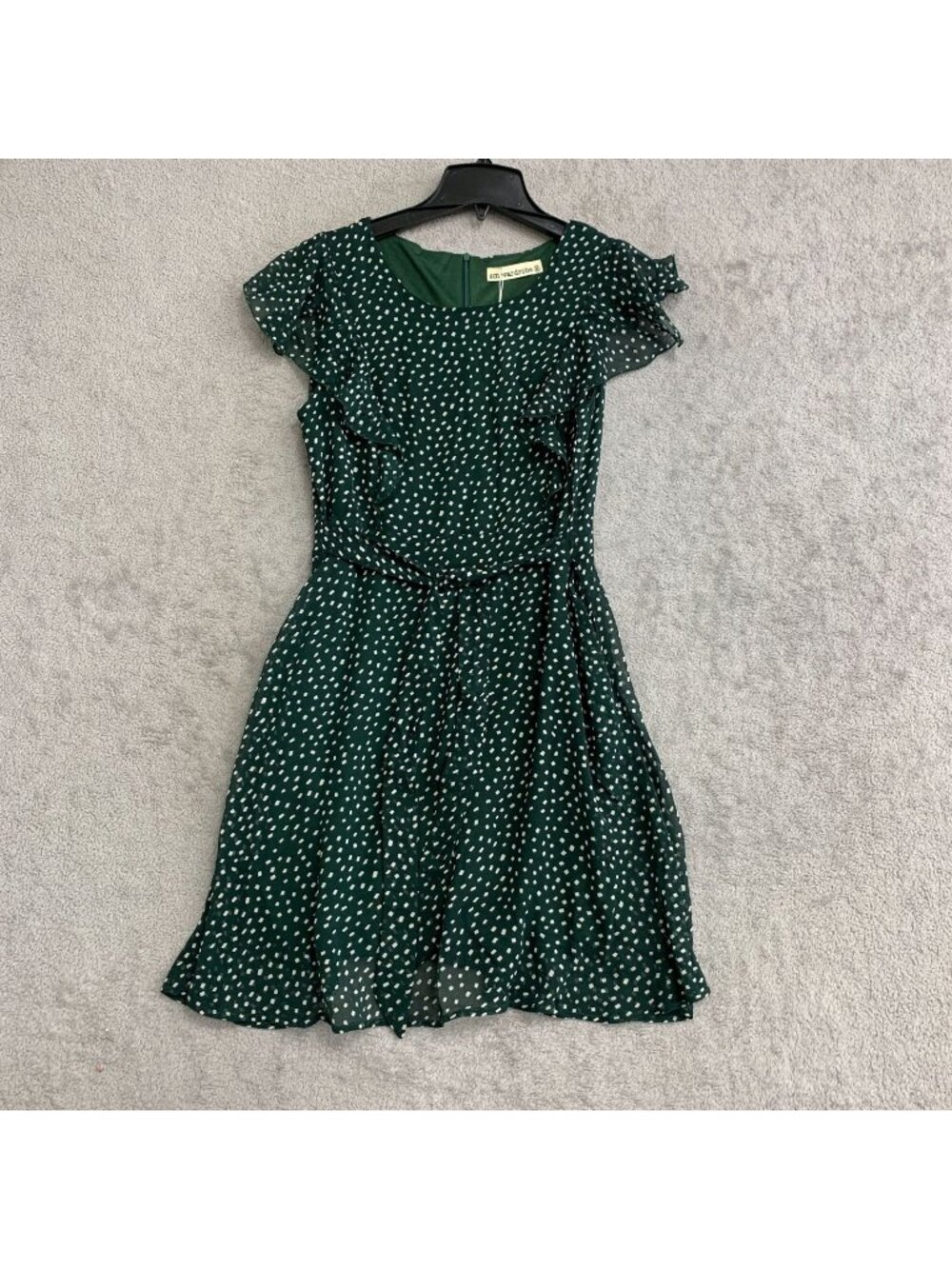 SM Wardrobe Women's M Green Polka Dot Flutter Sleeve Knee Dress  P0064